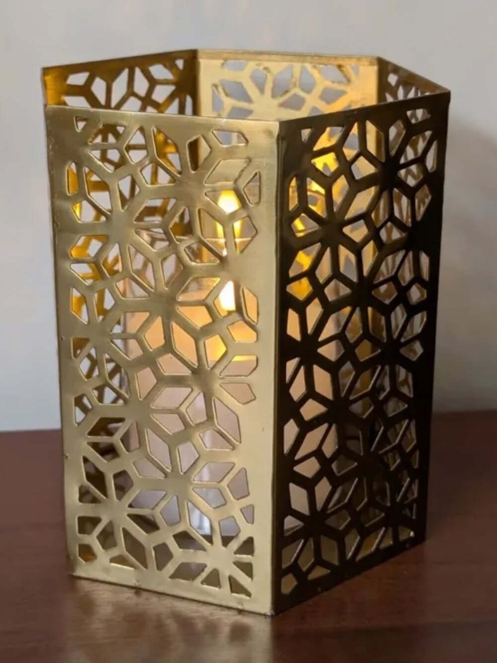 Gold Geometric Lantern, candle holder